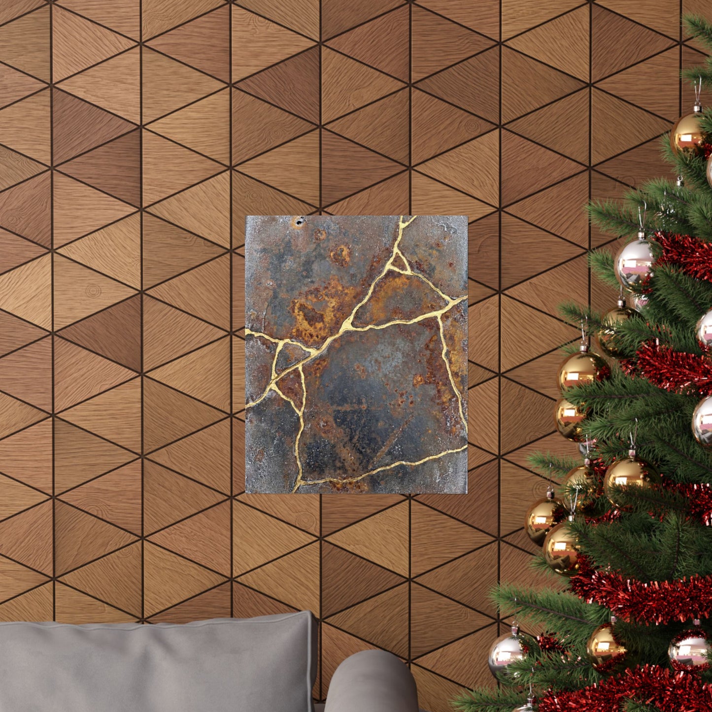Kintsugi Rust Patina in Overcast | Gold Repair Wall Art Print