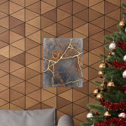 Kintsugi Rust Patina in Overcast | Gold Repair Wall Art Print