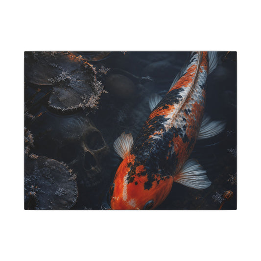 Koi Pond Canvas Art | Winter Dark Japandi Shadow Zen Art