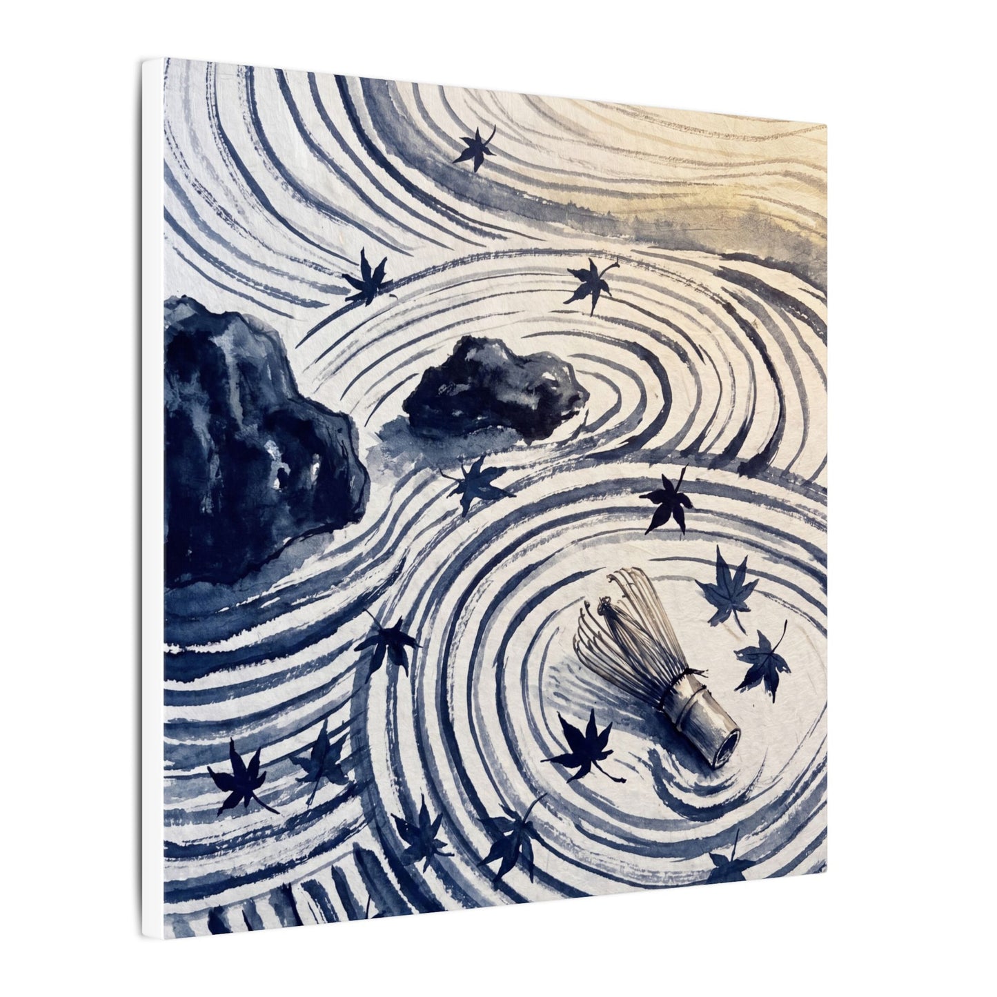 Zen Rock Garden in Golden Hour | Sumi E Canvas Art
