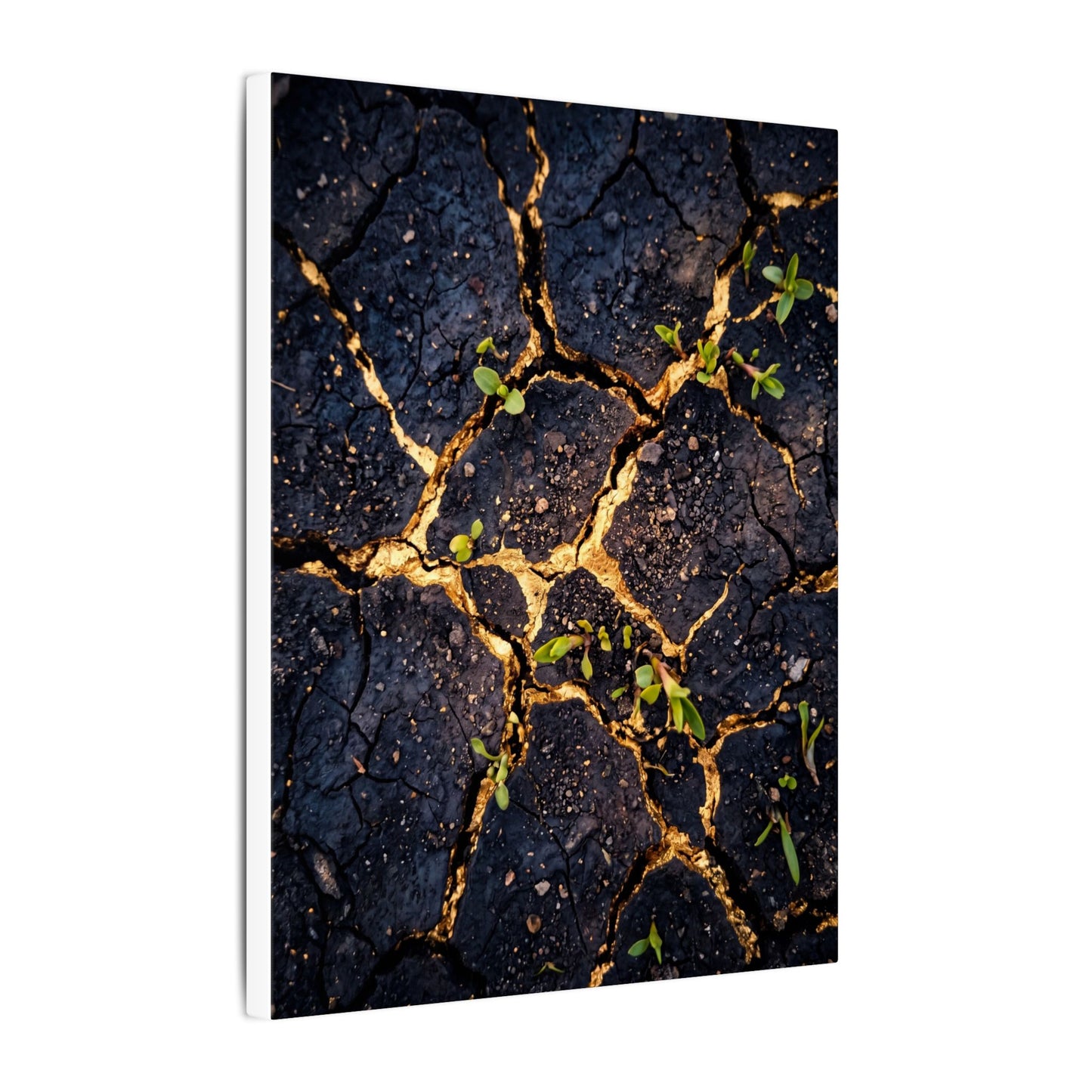 Spring Cracked Earth Crackle Gold Canvas Art | Healing Decor