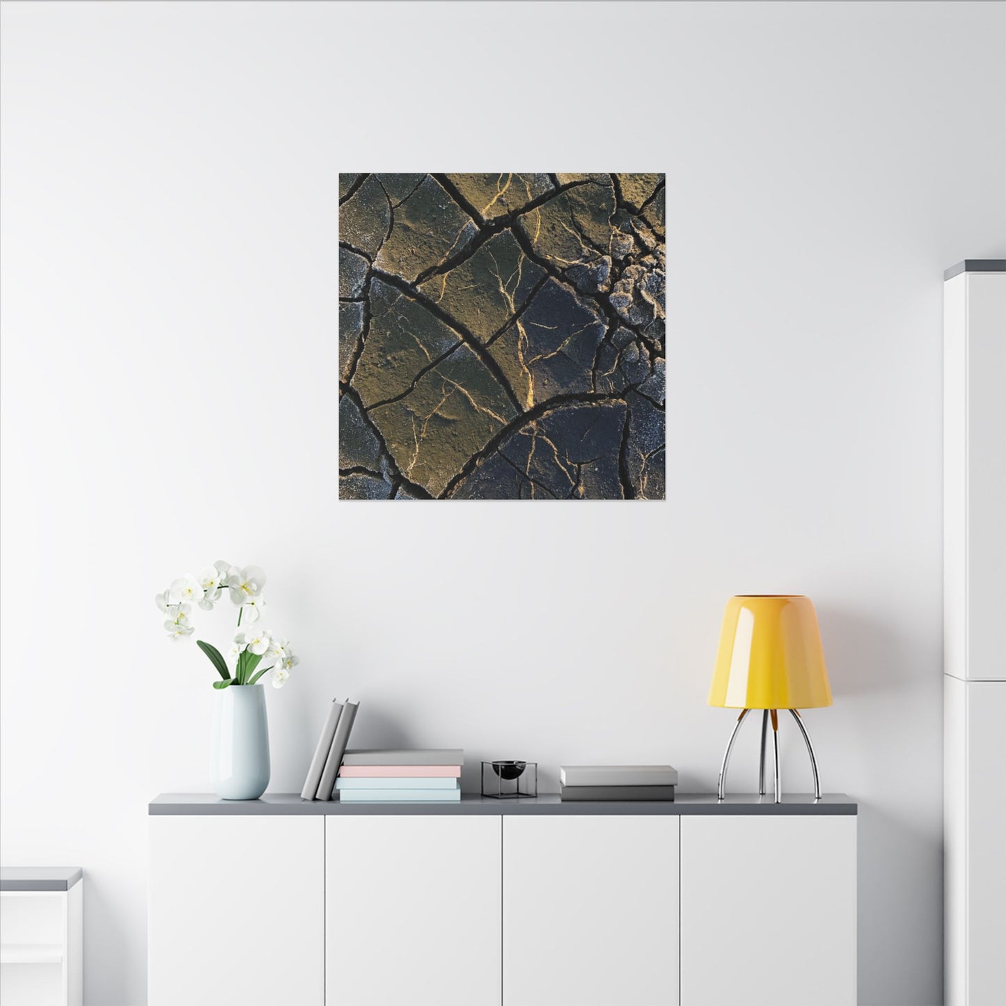 Winter Cracked Earth Moody Minimal Canvas Art | Atmospheric Decor