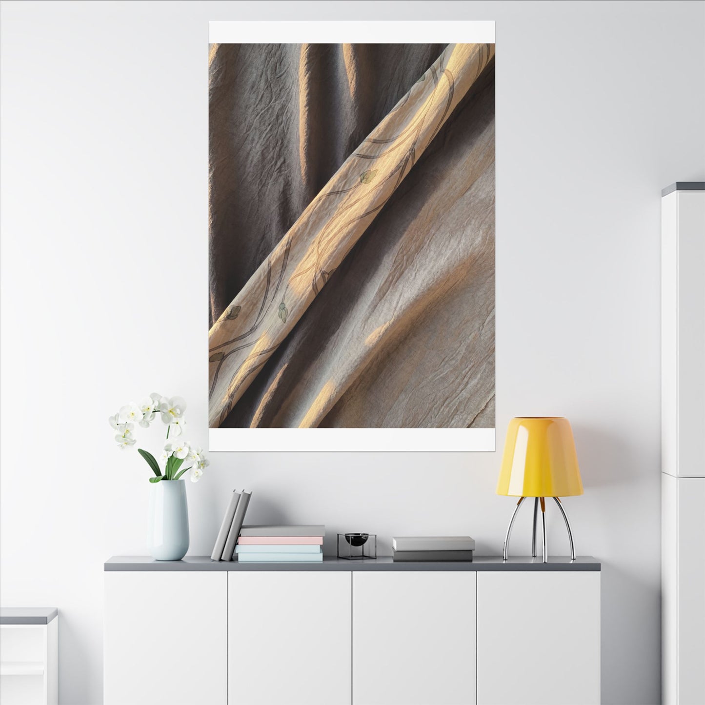Warm Silk Drape Canvas Art - Japanese Pattern Japandi
