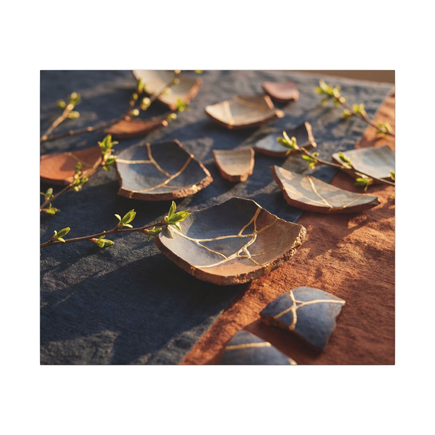 Spring Broken Pottery Gold Vein Canvas Art | Philosophical Decor