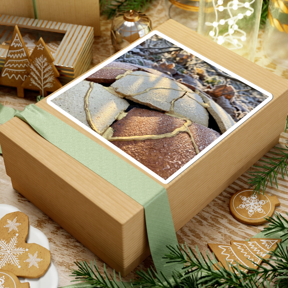 Kintsugi Broken Pottery in Dappled | Crackle Gold Sticker Art Print