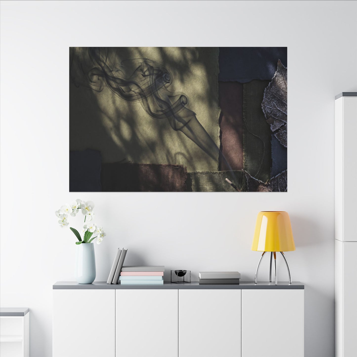 Ma Incense Smoke Canvas Art - Dark Japandi Dark Texture