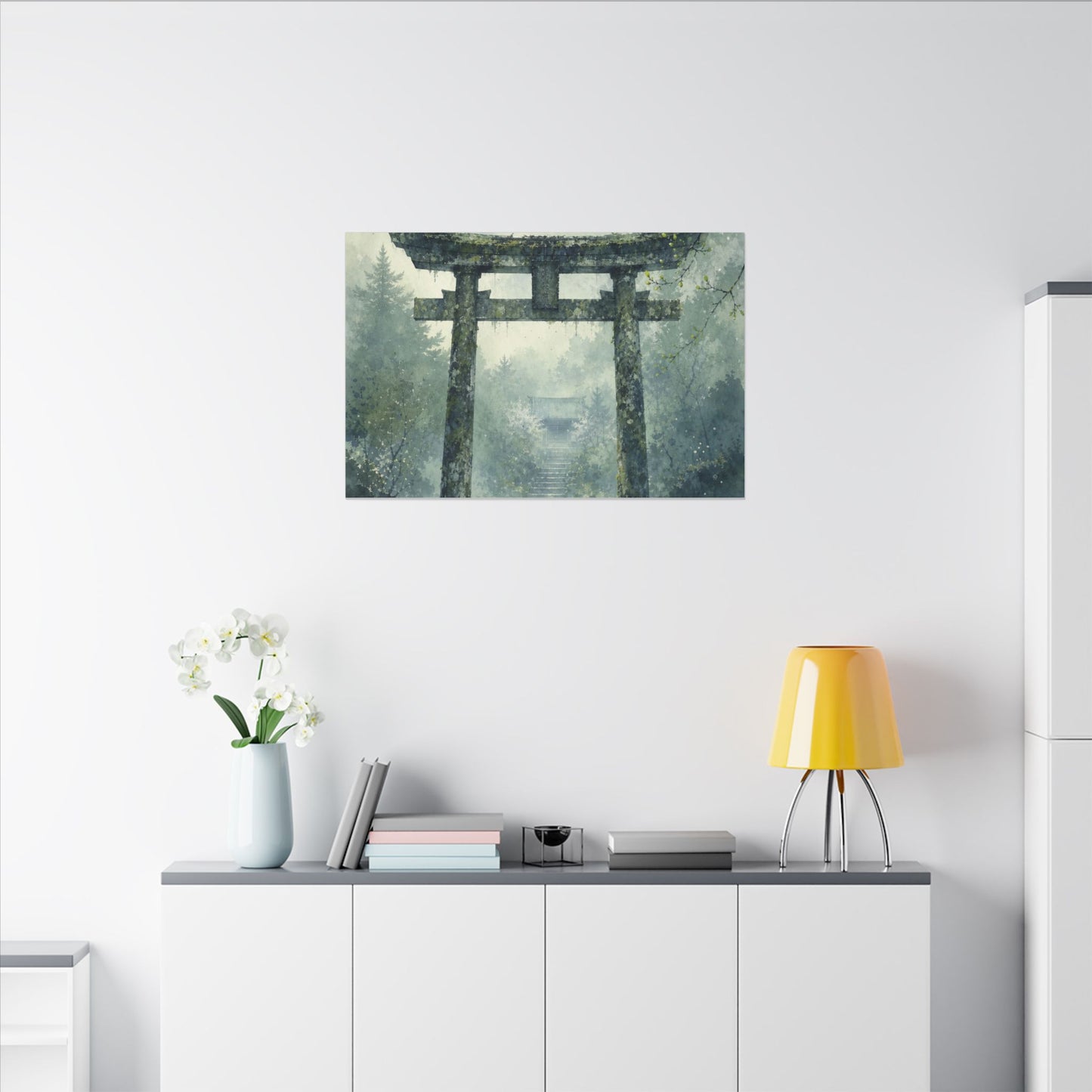 Earthy Torii Gate Canvas Art - Watercolor Japandi