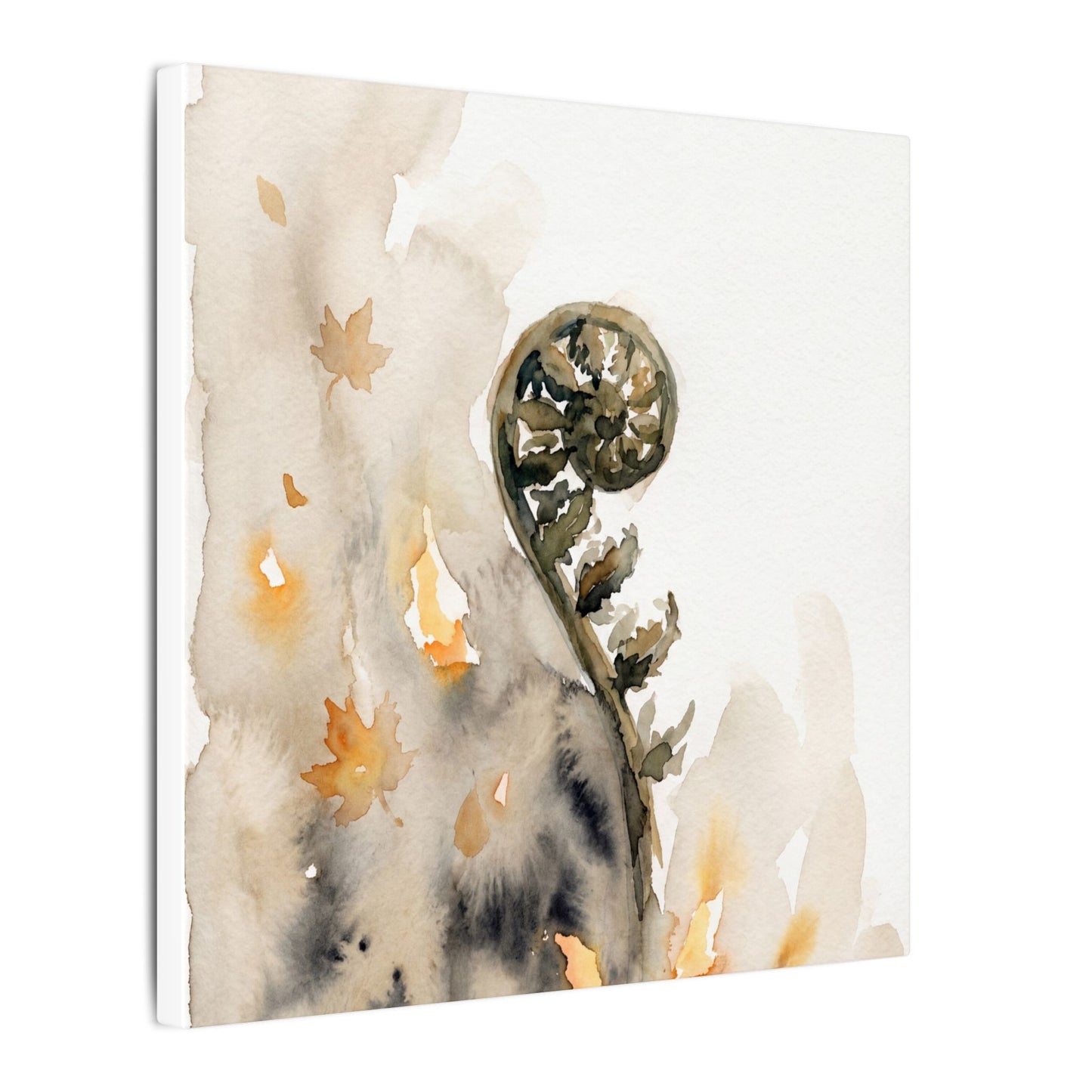 Fern Unfurling Watercolor Canvas Art | Earthy Japandi Art