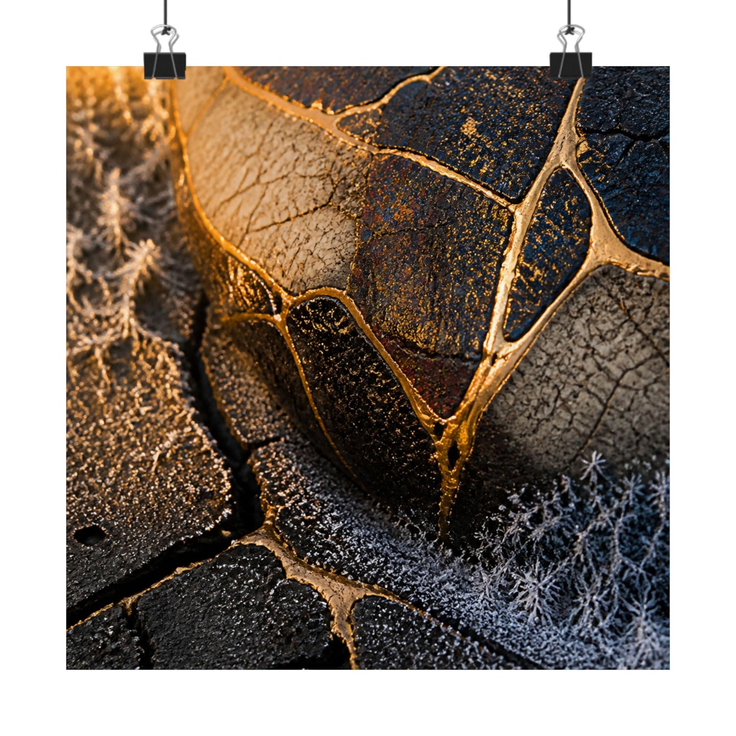 Kintsugi Cracked Earth in Golden Hour | Gold Repair Wall Art Print