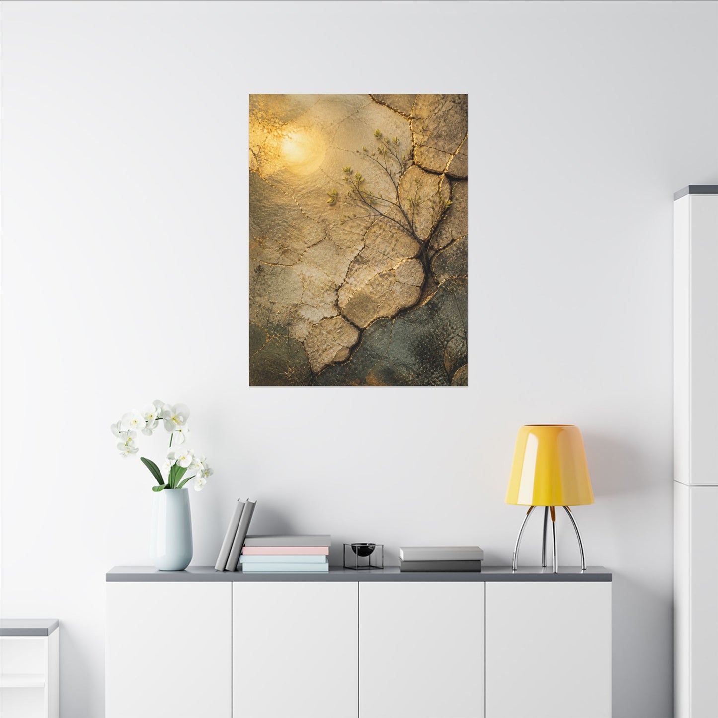 Cracked Earth Spring Canvas Art | Japandi Warm Design