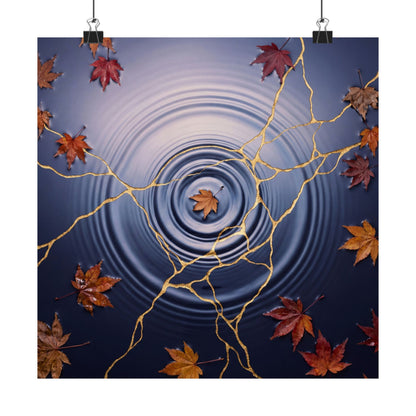 Water Ripple Autumn Wall Art Print | Kintsugi Healing Design