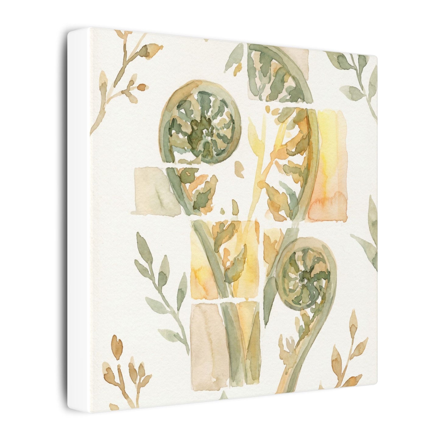 Earthy Fern Unfurling Canvas Art - Watercolor Japandi