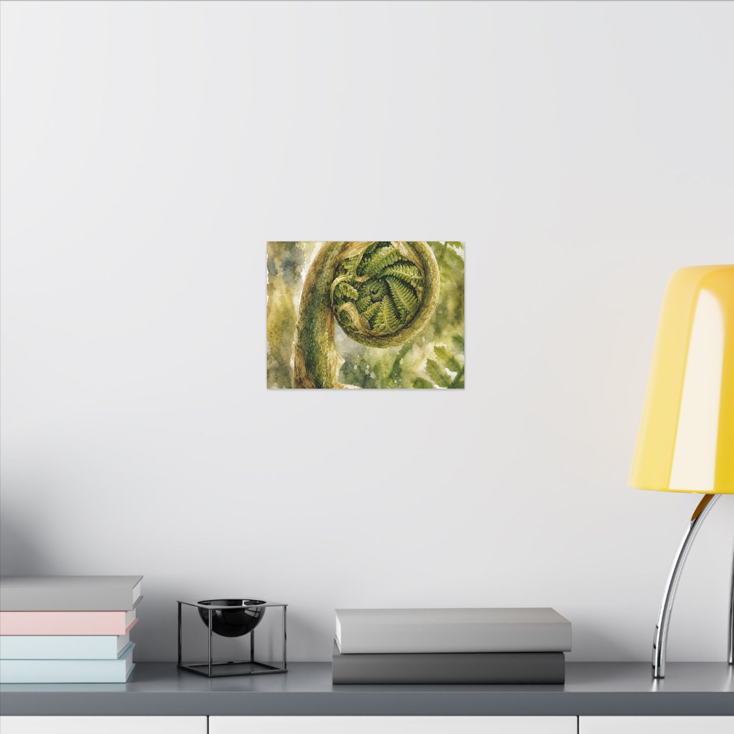 Japandi Fern Unfurling in Dappled | Watercolor Canvas Art