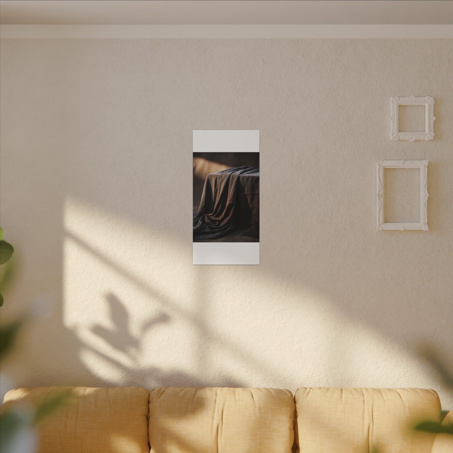 Silk Drape Canvas Art | Winter Dark Japandi Shadow Zen Art