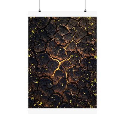 Golden Hour Cracked Earth Wall Art Print - Dark Japandi Seijaku