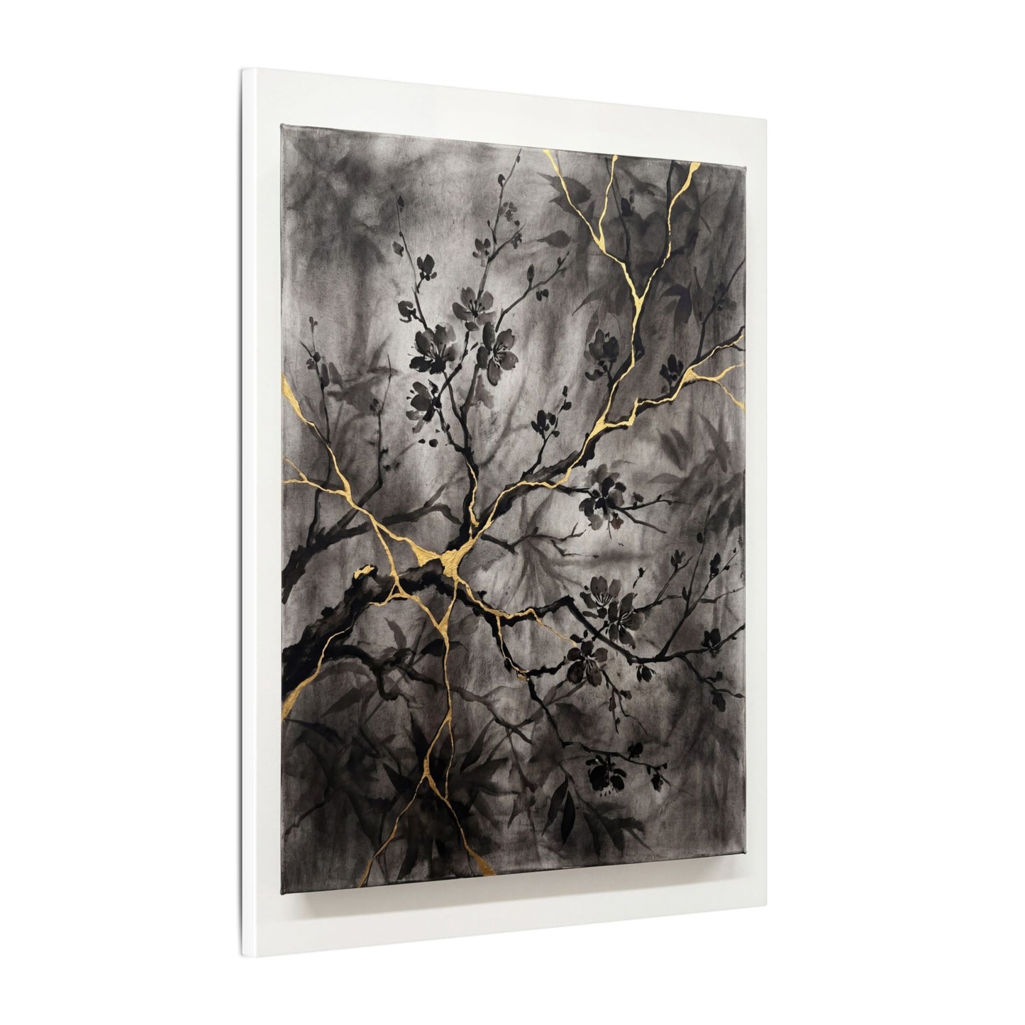 Kanso Cherry Blossom Canvas Art - Kintsugi Crackle Gold