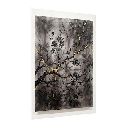 Kanso Cherry Blossom Canvas Art - Kintsugi Crackle Gold