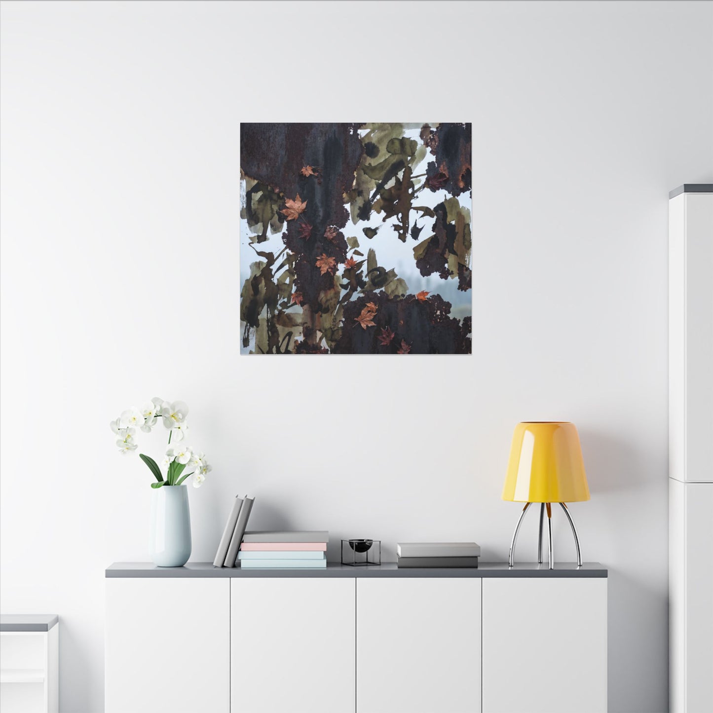 Rust Patina Charcoal Ink Canvas Art | Sophisticated Dark Japandi Art