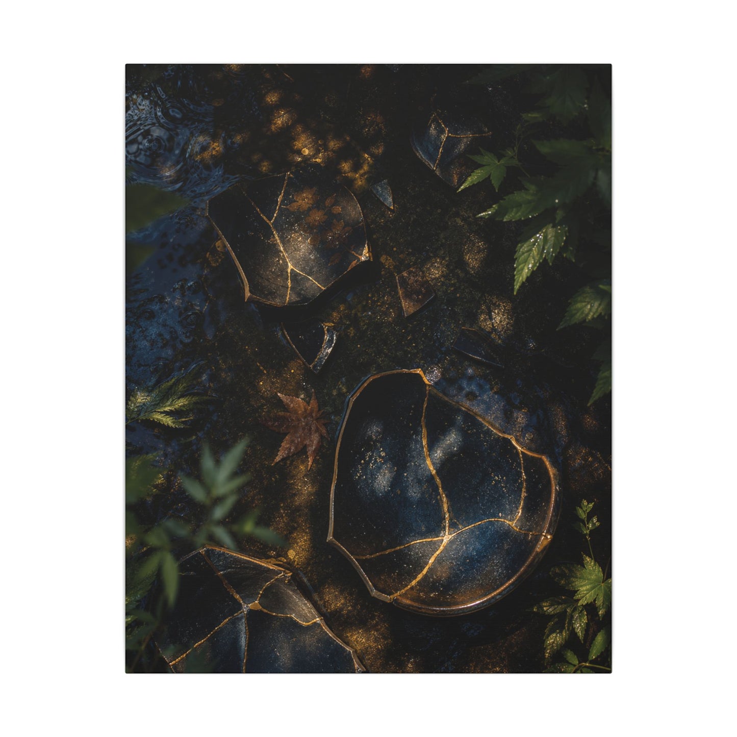 Dark Japandi Broken Pottery in Dappled | Shadow Zen Canvas Art