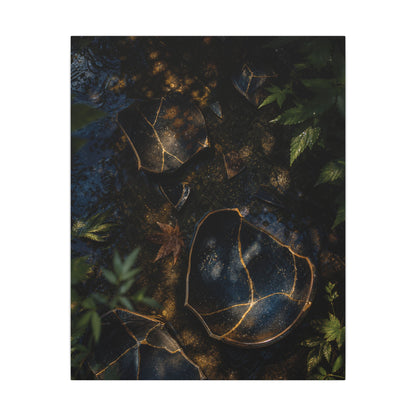 Dark Japandi Broken Pottery in Dappled | Shadow Zen Canvas Art