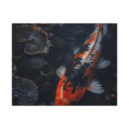 Koi Pond Canvas Art | Winter Dark Japandi Shadow Zen Art