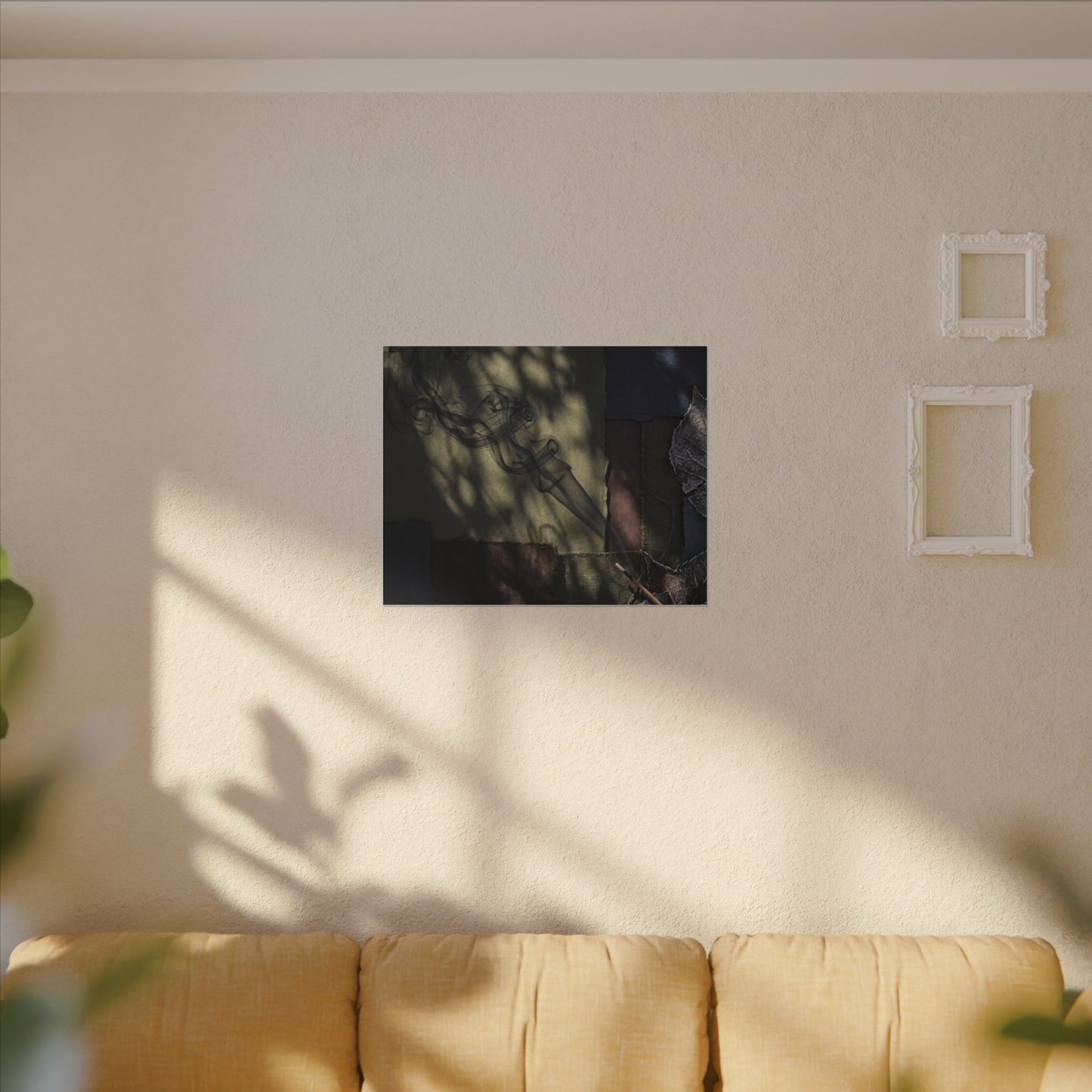 Ma Incense Smoke Canvas Art - Dark Japandi Dark Texture
