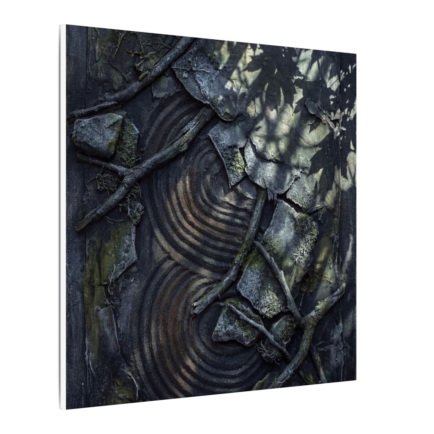 Rock Garden Canvas Art | Winter Dark Japandi Dark Texture Art
