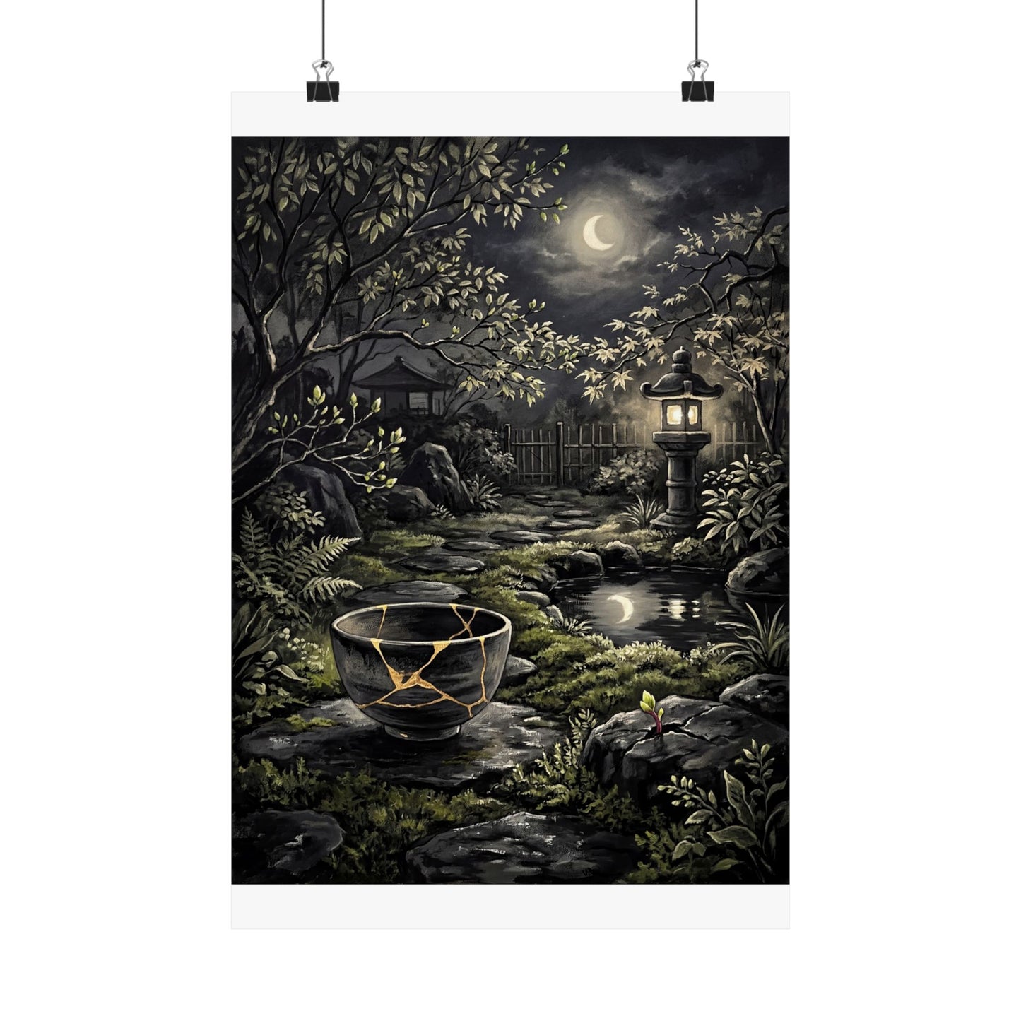 Kintsugi Moonlit Garden in Dappled | Gold Repair Wall Art Print Art Print