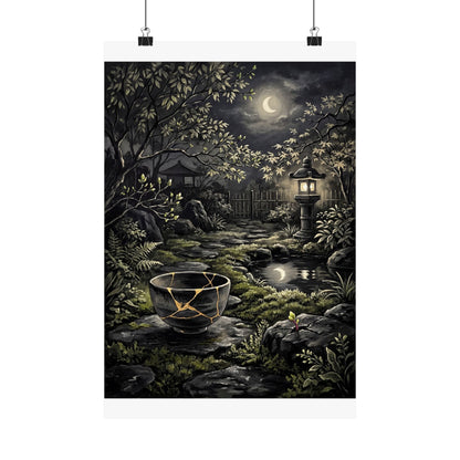 Kintsugi Moonlit Garden in Dappled | Gold Repair Wall Art Print Art Print