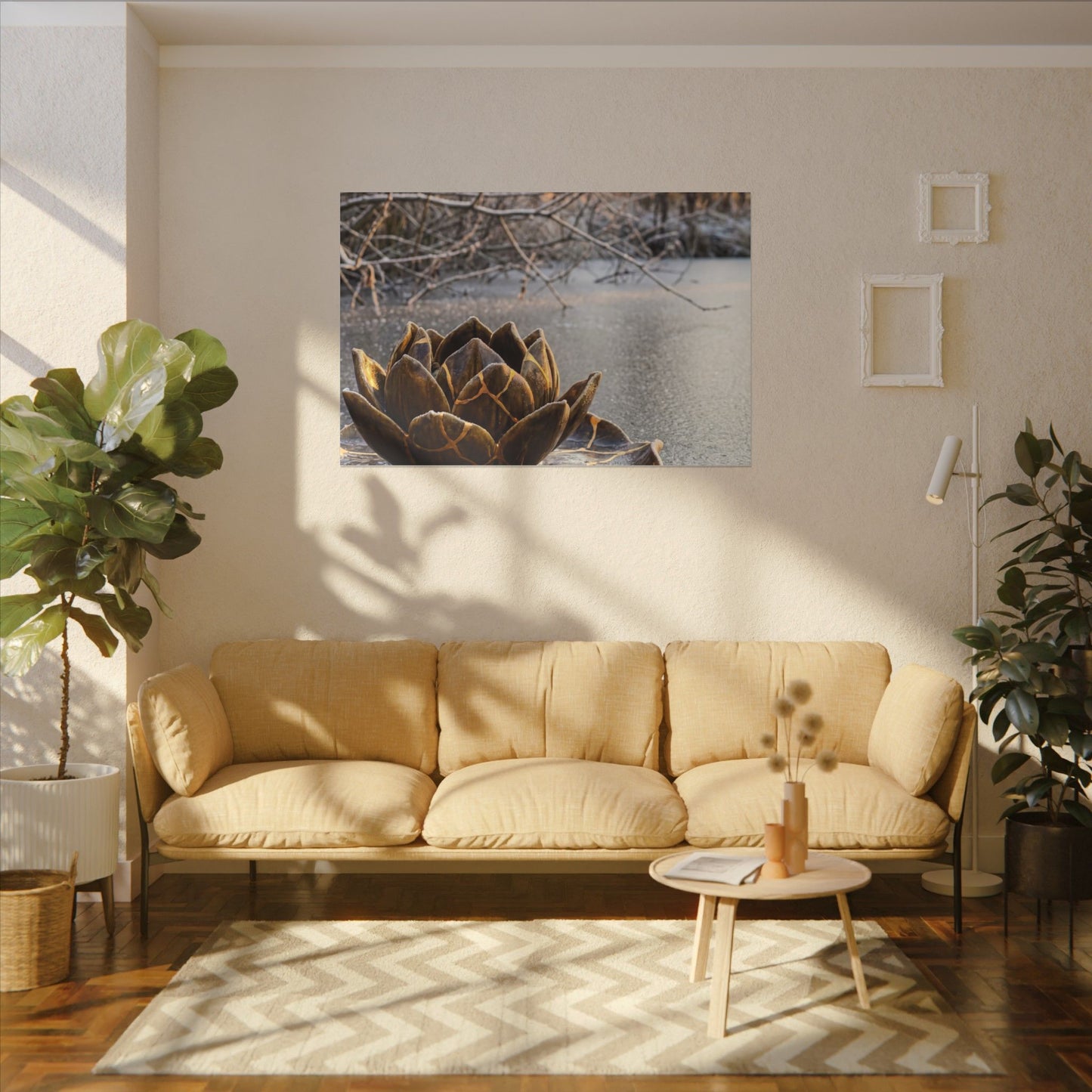 Lotus Flower Gold Repair Canvas Art | Beautiful Kintsugi Art