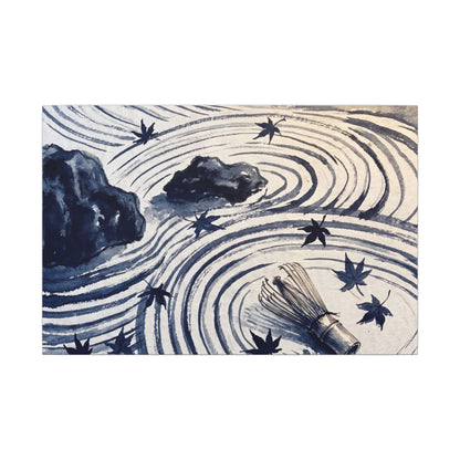 Zen Rock Garden in Golden Hour | Sumi E Canvas Art