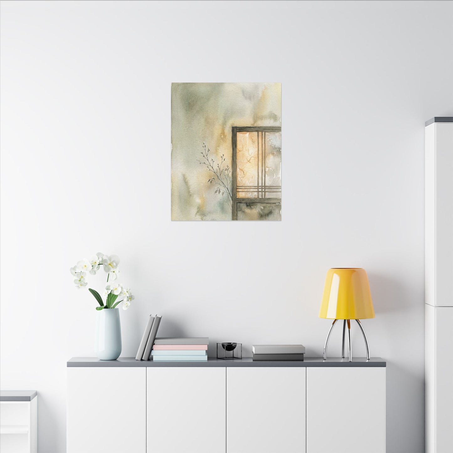 Ma Shoji Screen Canvas Art - Japandi Watercolor