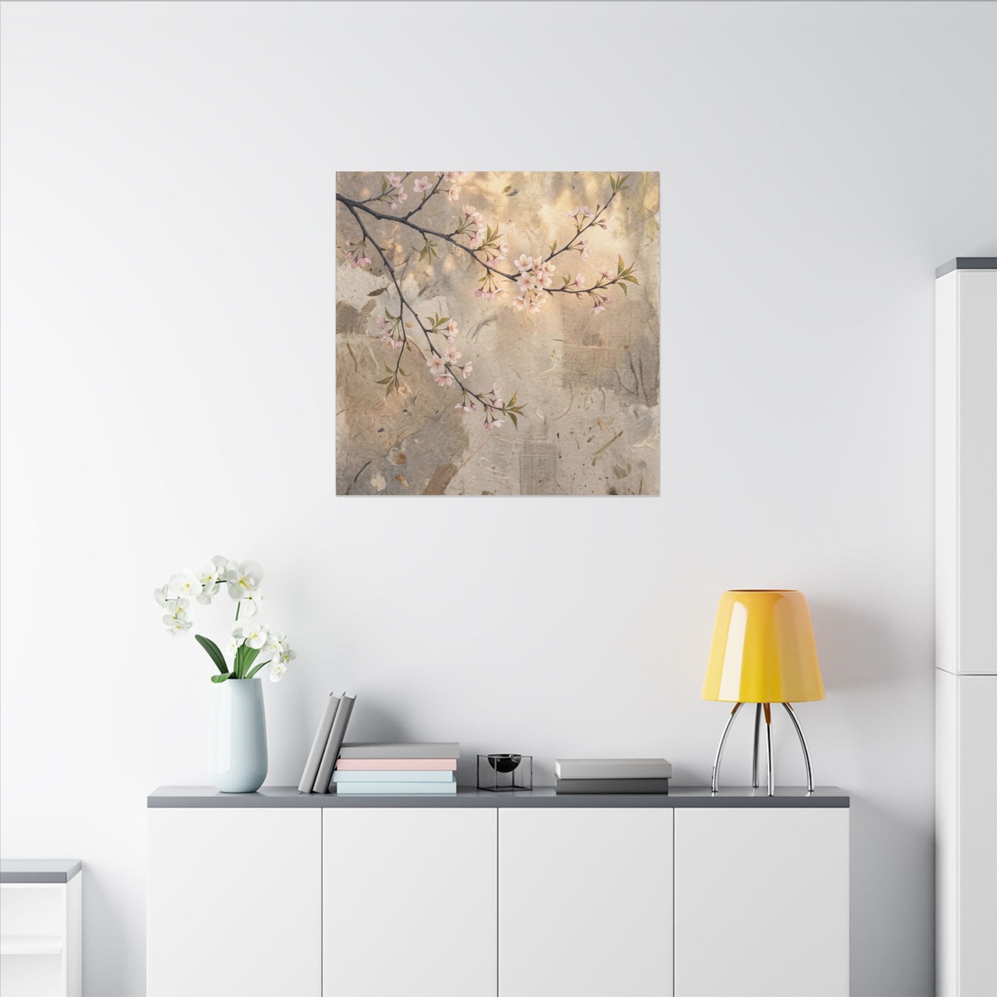 Summer Cherry Blossom Texture Canvas Art | Neutral Decor