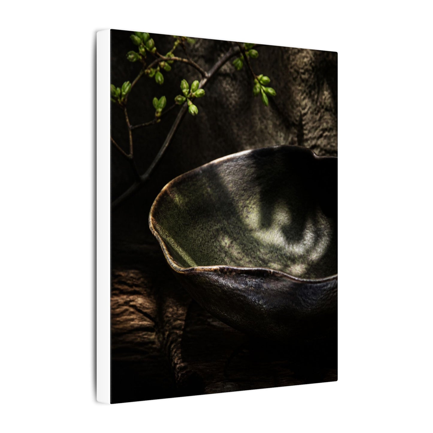 Sophisticated Ceramic Bowl Canvas Art - Dark Texture Dark Japandi