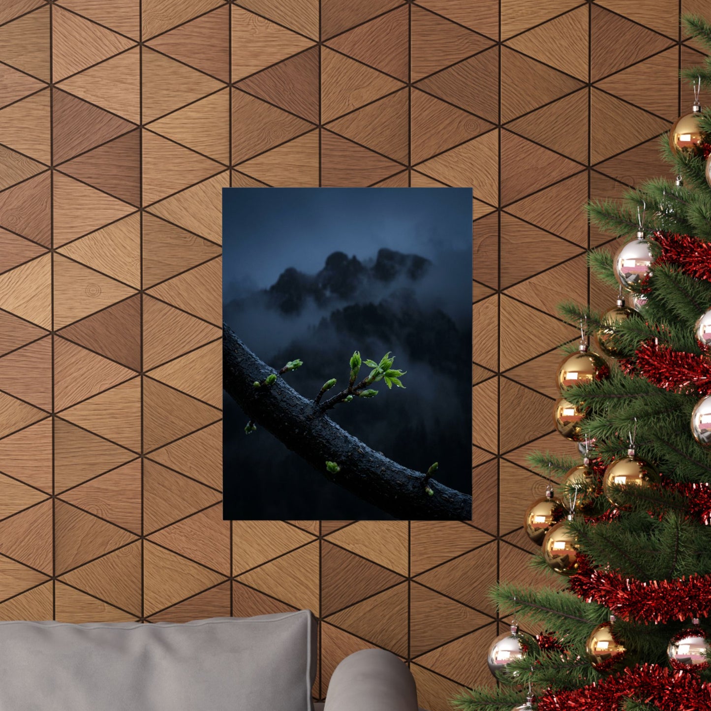 Kanso Mountain Mist Wall Art Print - Dark Japandi Moody Minimal