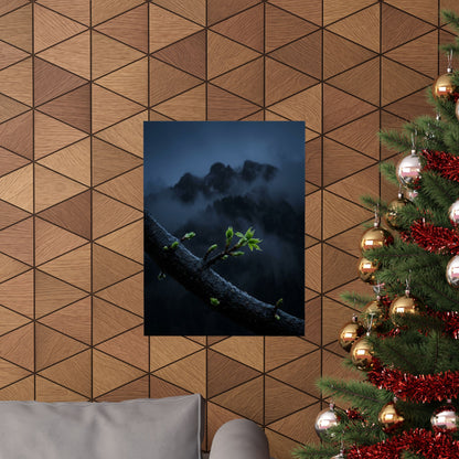 Kanso Mountain Mist Wall Art Print - Dark Japandi Moody Minimal
