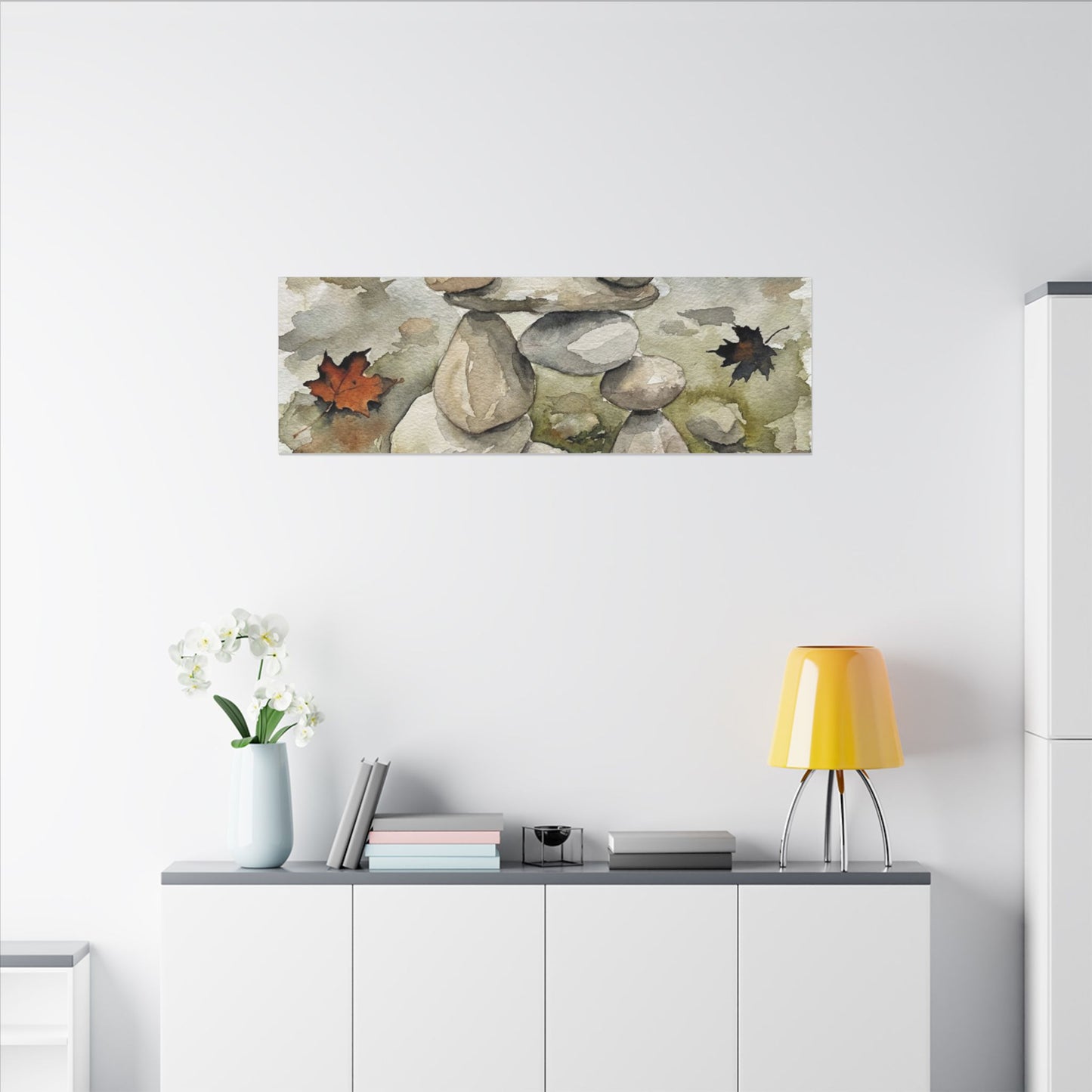 Overcast River Stones Canvas Art - Japandi Fukinsei