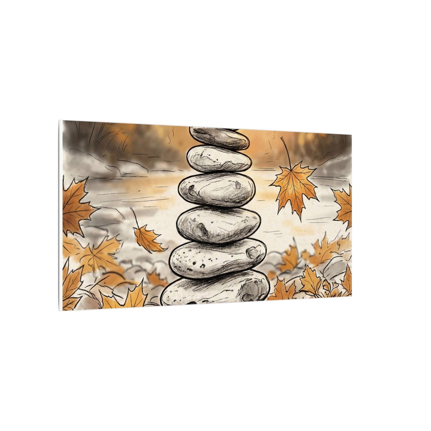 Earthy River Stones Canvas Art - Minimal Line Japandi
