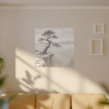 Neutral Pine Tree Canvas Art - Minimal Line Japandi