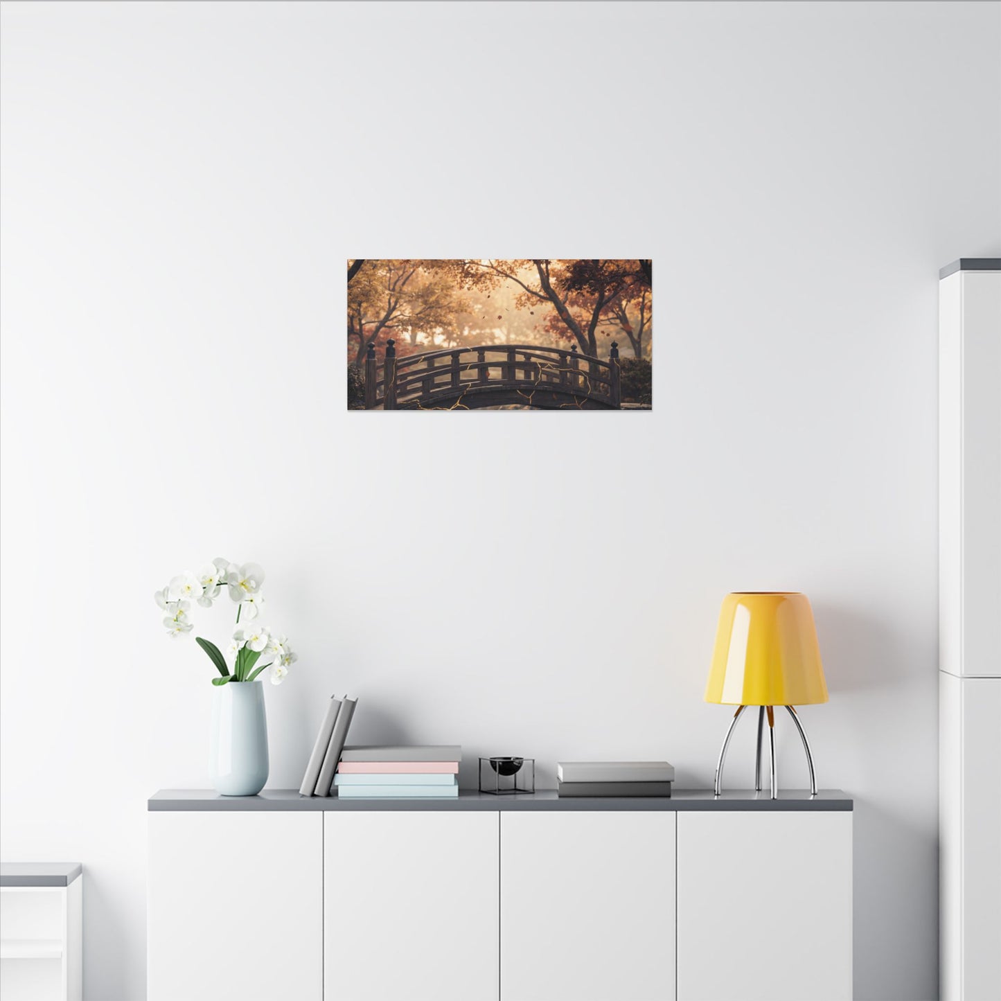 Autumn Wooden Bridge Gold Vein Canvas Art | Resilient Decor