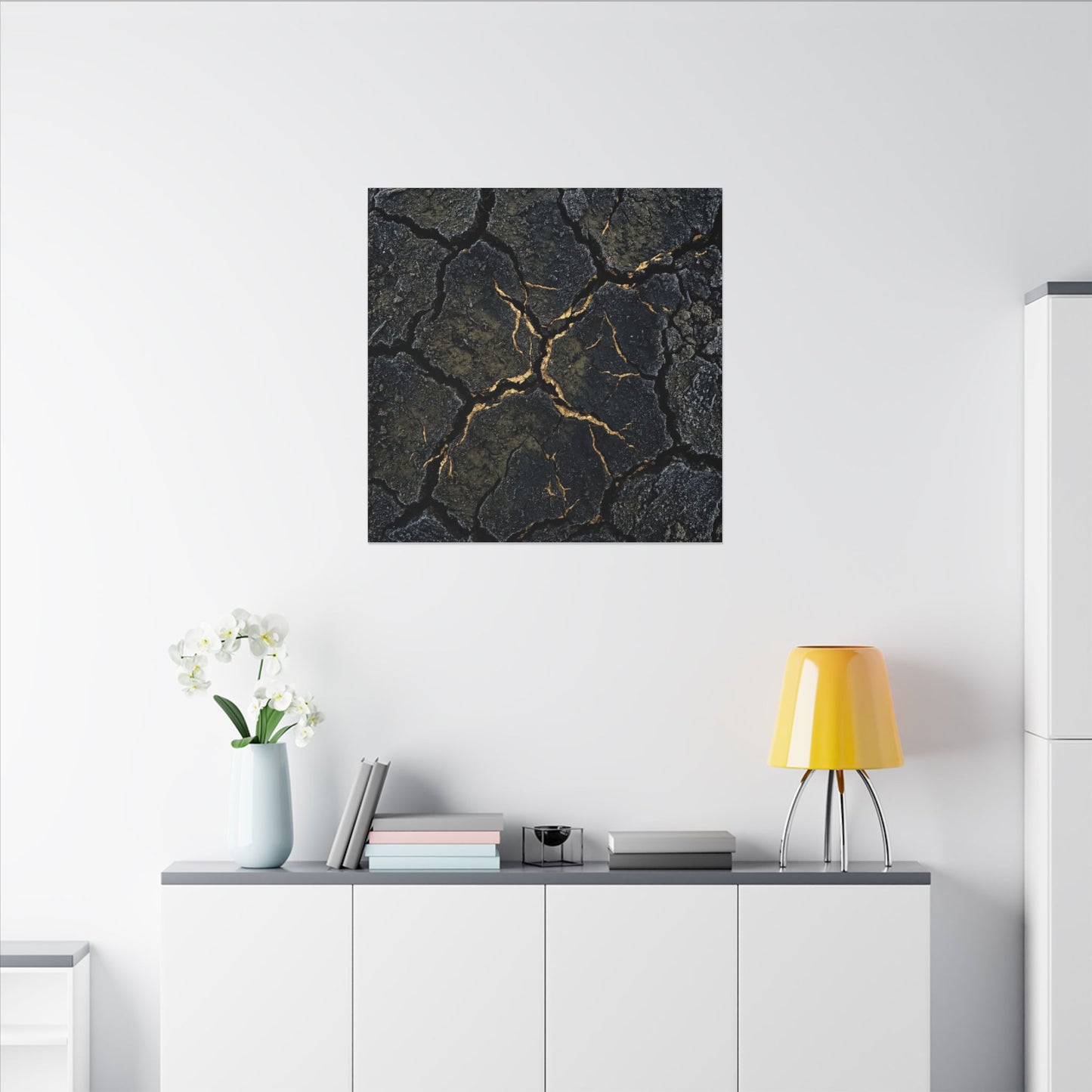 Overcast Cracked Earth Canvas Art - Dark Japandi Ma