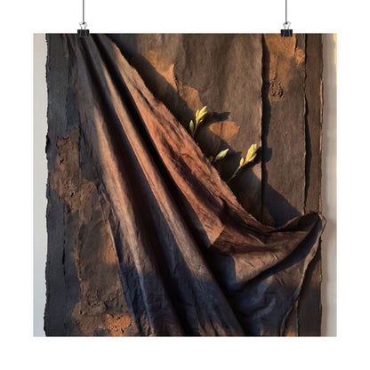 Dark Japandi Silk Drape in Golden Hour | Dark Texture Wall Art Print