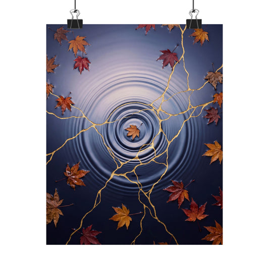 Water Ripple Autumn Wall Art Print | Kintsugi Healing Design