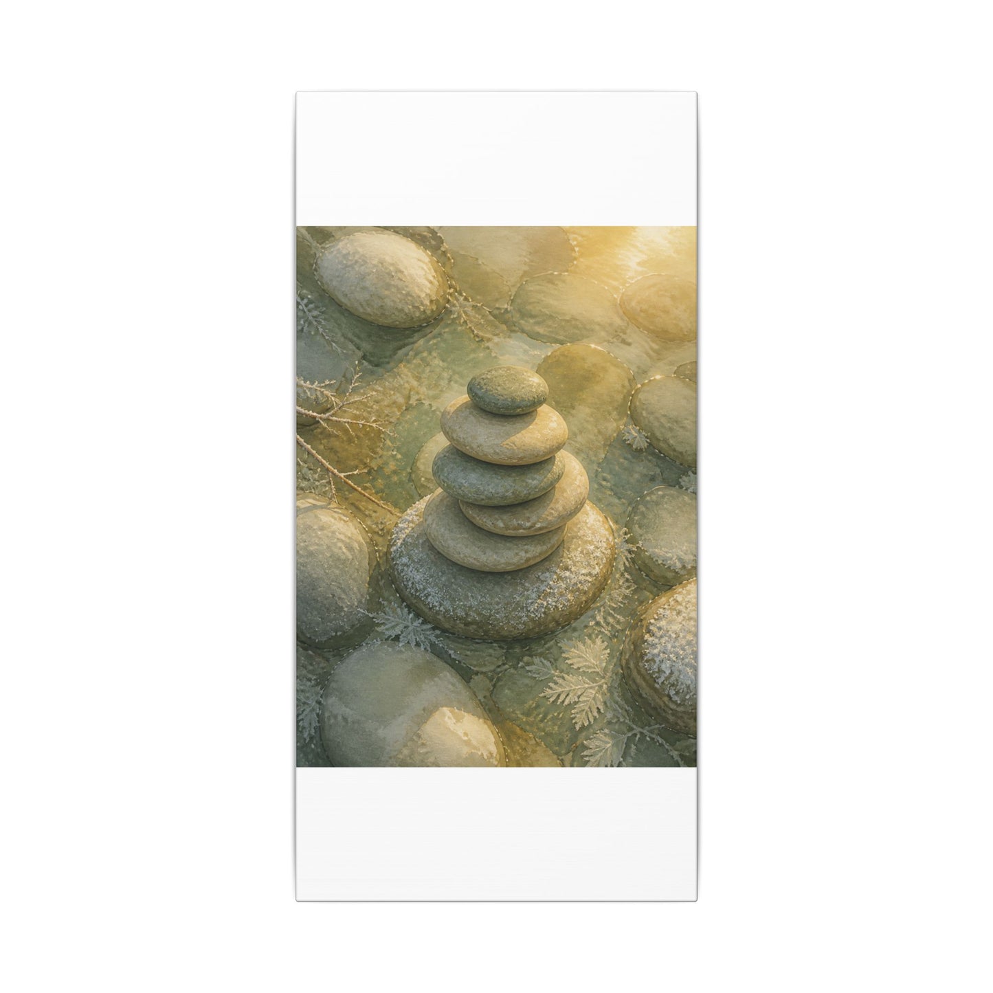 River Stones Watercolor Canvas Art | Elegant Japandi Art