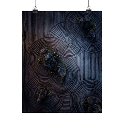 Dawn Rock Garden Wall Art Print - Dark Japandi Kanso