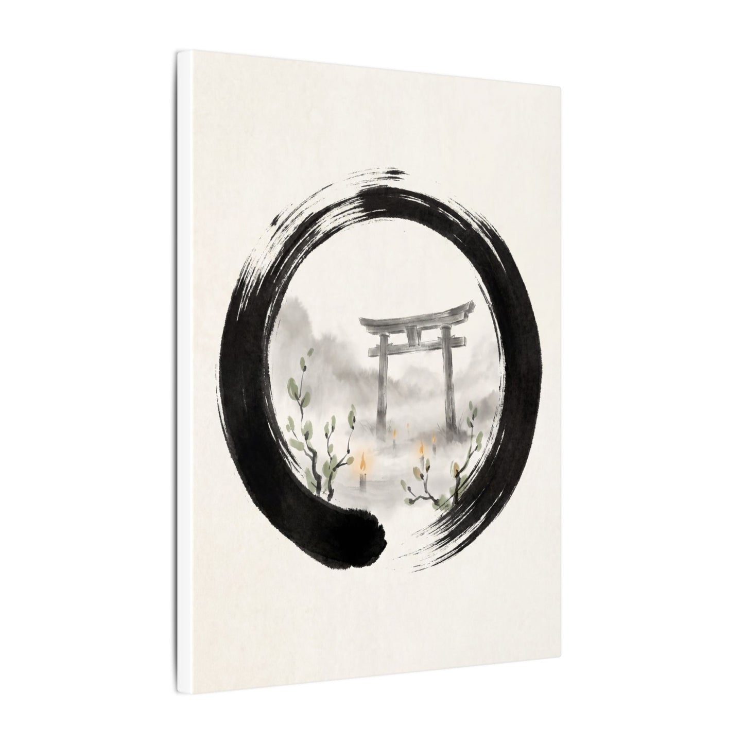 Spring Torii Gate Enso Canvas Art | Tranquil Decor