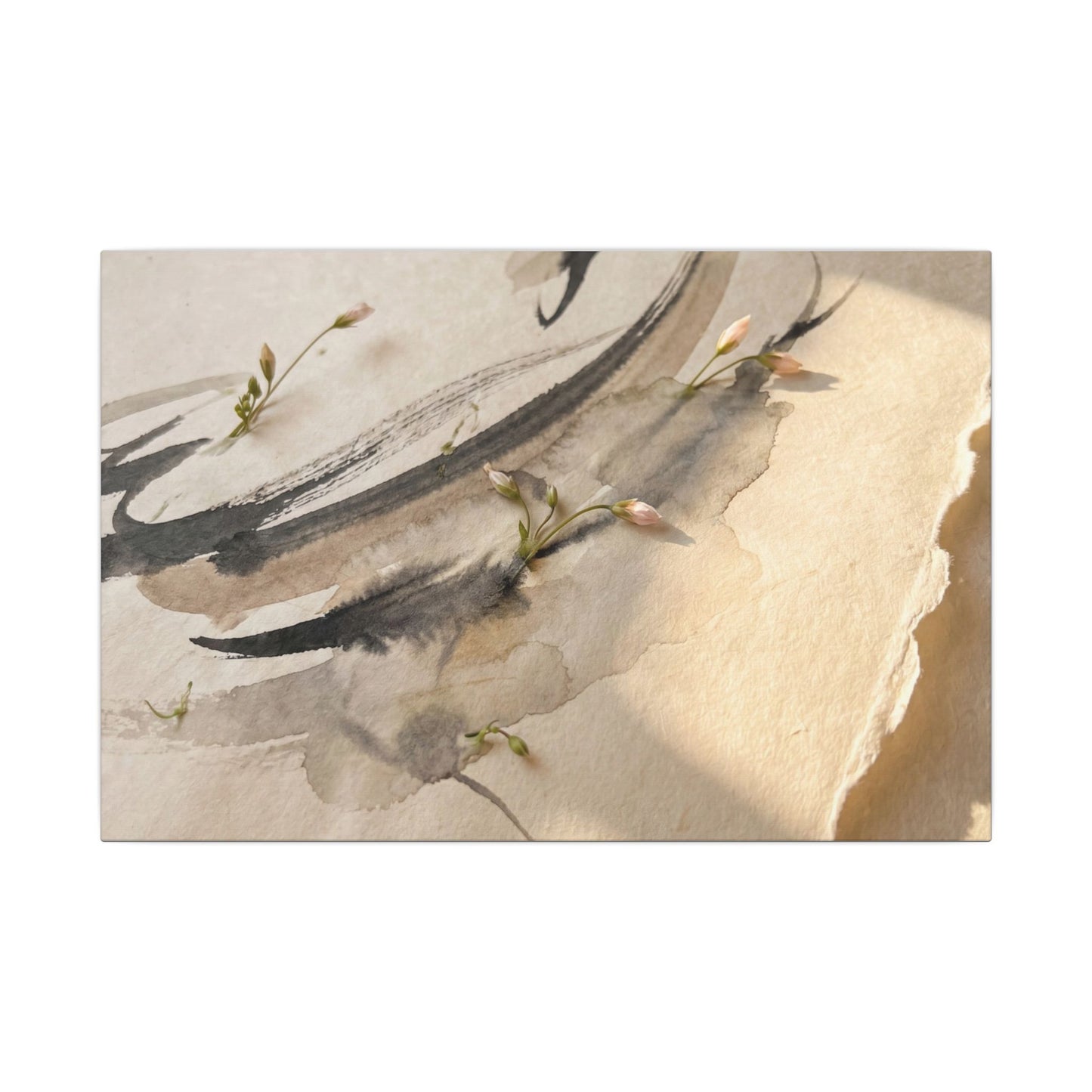 Ink Brushstroke Watercolor Canvas Art | Neutral Japandi Art