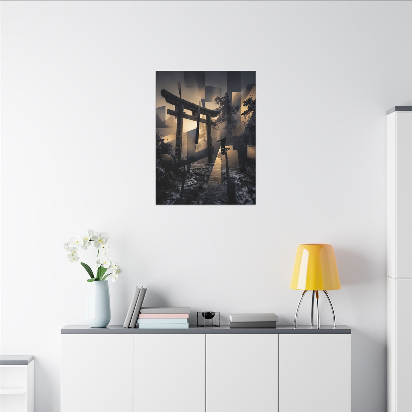 Winter Torii Gate Moody Minimal Canvas Art | Bold Decor