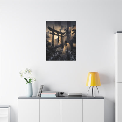 Winter Torii Gate Moody Minimal Canvas Art | Bold Decor