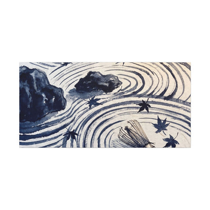 Zen Rock Garden in Golden Hour | Sumi E Canvas Art